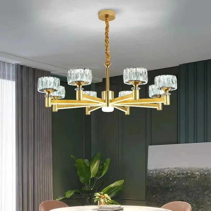 Nordic Luxury LED Crystal Chandelier in Gold and Black for Dining Room, Bedroom