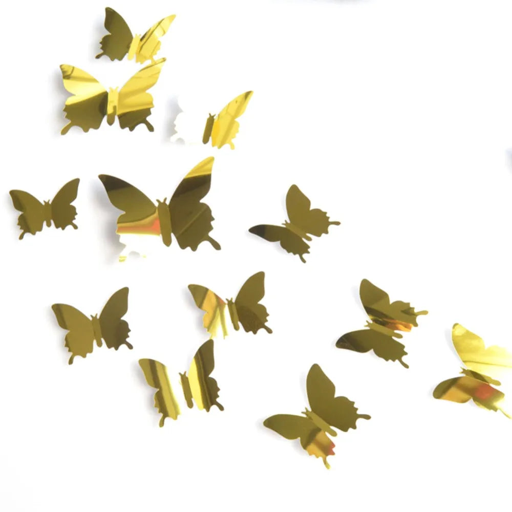 3D Butterfly Mirror Stickers 12pcs – DIY Removable Wall Decals for Home, Kids Room & Party Decor