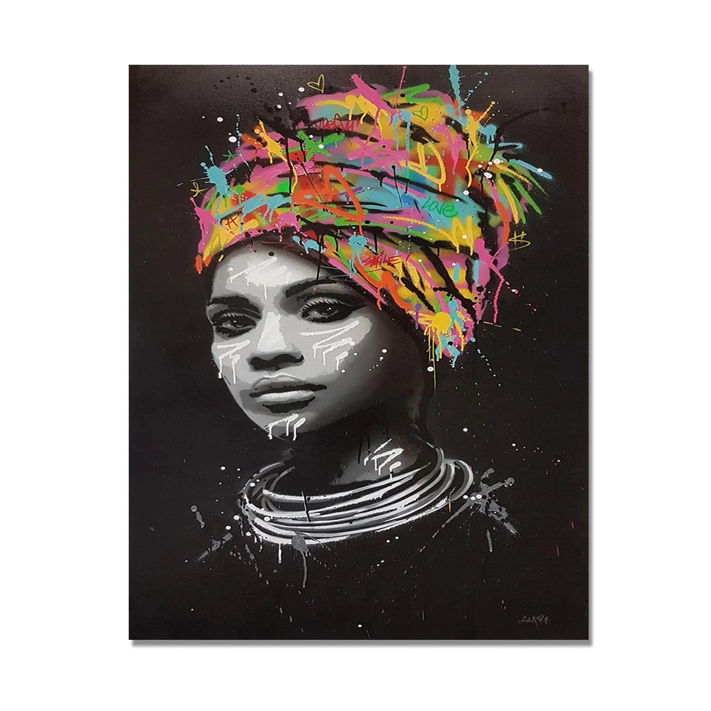 African Women Canvas Wall Art – Abstract Portrait Prints for Living Room Décor (Unframed)