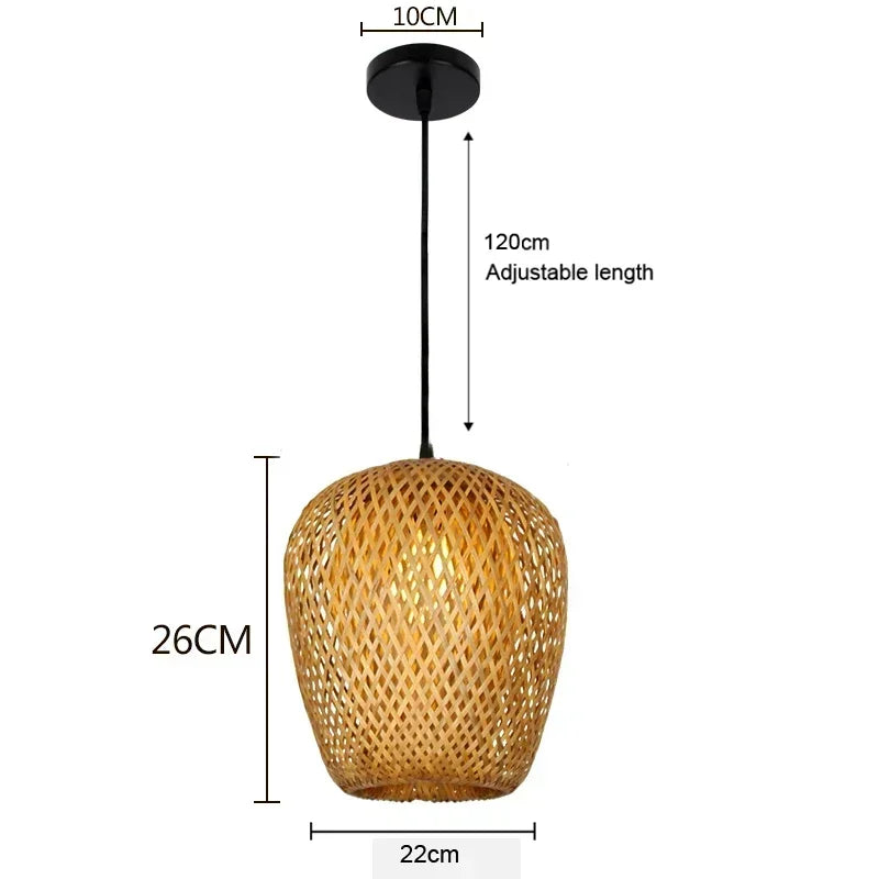 Bamboo Hanging Lamp – Hand-Knit Rattan Pendant Light for Dining and Home Decor