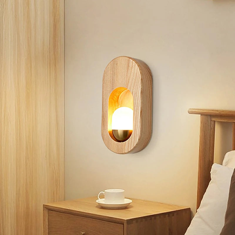 Wood LED Wall Lamp - Nordic Modern Indoor Lighting for Bedroom, Living Room, and Bedside