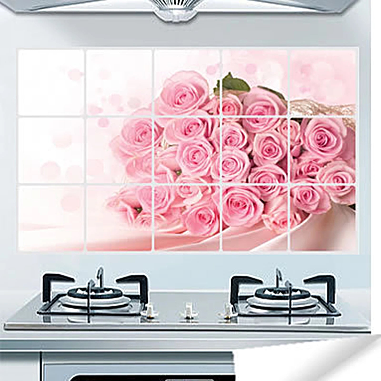 Waterproof Aluminum Foil Wall Sticker – Tulip & Rose Design for Kitchen & Bathroom Decor