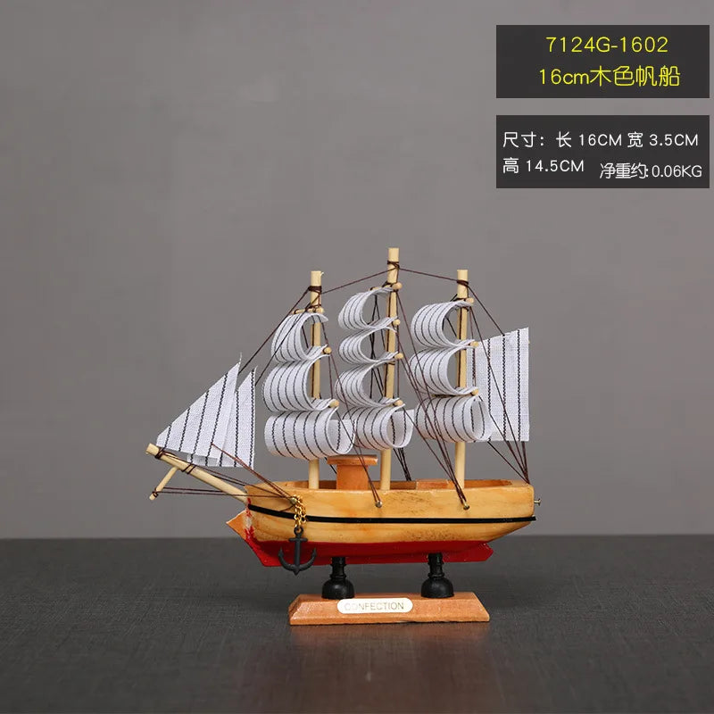 Pirate Ship Sailboat Model Wooden Small Boat Decoration with LED for Cake Ornaments & Tabletop, 16-20cm