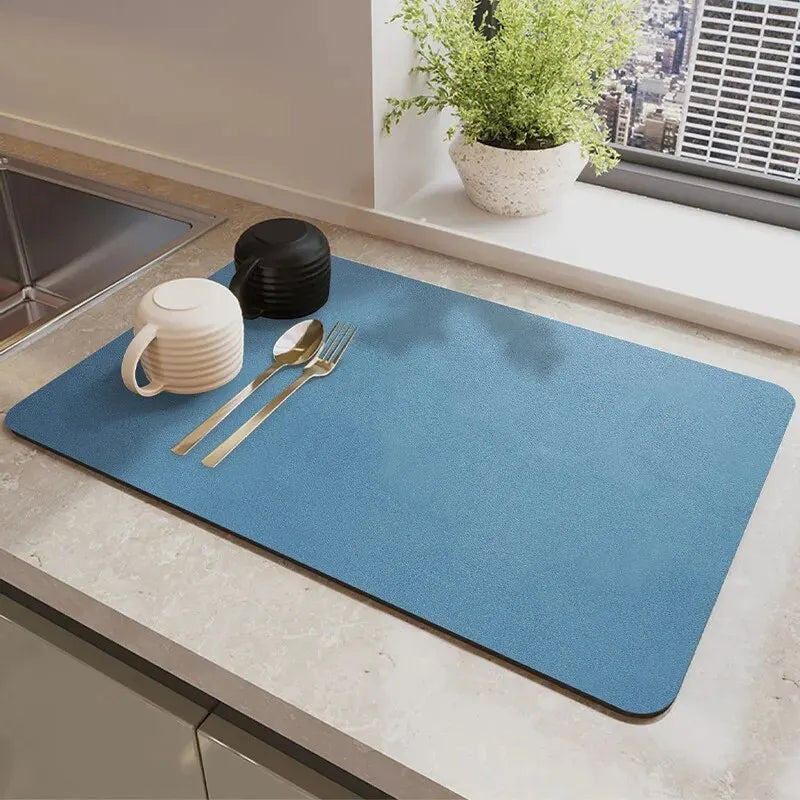 1 Piece Multi-Purpose Absorbent Mat for Kitchen Countertop - Cup Drain and Bowl Tray Dryer