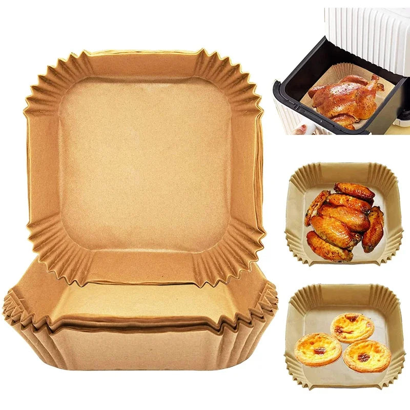 50/100Pcs Air Fryer Disposable Paper Liners – Non-Stick, Oil-Proof, Heat-Resistant Baking Mats