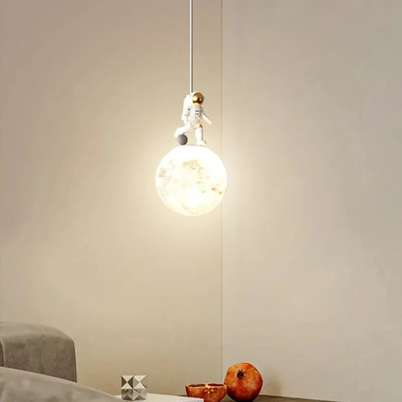 Minimalist Modern Lunar Astronaut Pendant Light Bedside Small Lamp Decor for Children's Room