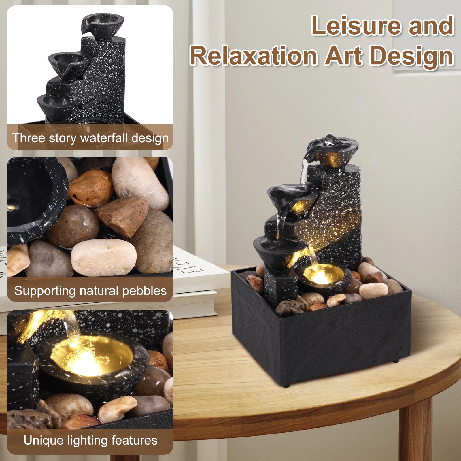 Desktop Waterfall Fountain Decor – Creative Flowing Water Tabletop Ornament for Office & Living Room