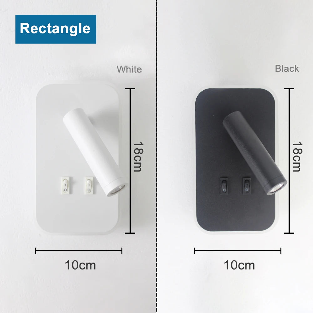 Adjustable LED Wall Light with 350° Rotation - 3W/10W for Hotel, Bedroom, Study, and Reading Spaces