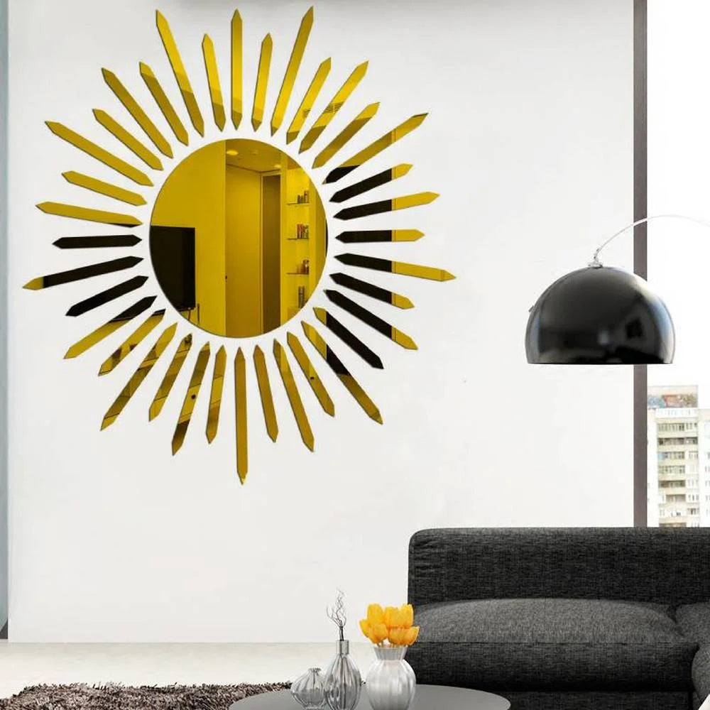 Sunflower Mirror Wall Stickers – Self-Adhesive DIY Art Mural for Living Room and Bedroom Wall Decor