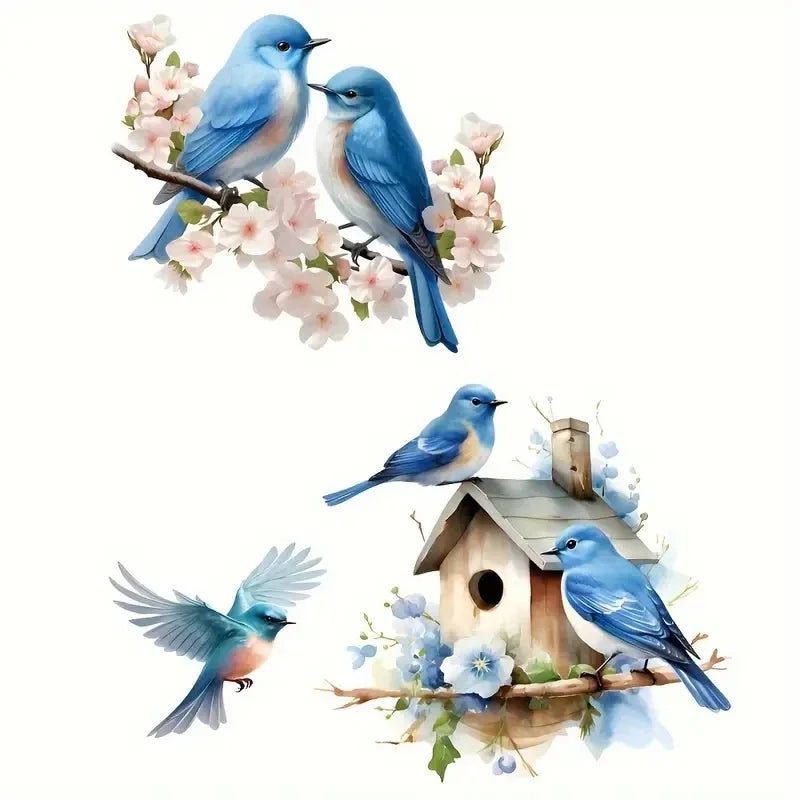 Blue Bird Nest Wall Sticker – Removable Plant & Flower Design for Bathroom, Toilet, Refrigerator & Home Decor