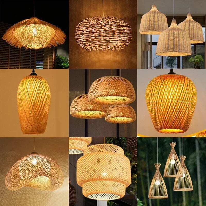 Bamboo Hanging Lamp – Hand-Knit Rattan Pendant Light for Dining and Home Decor