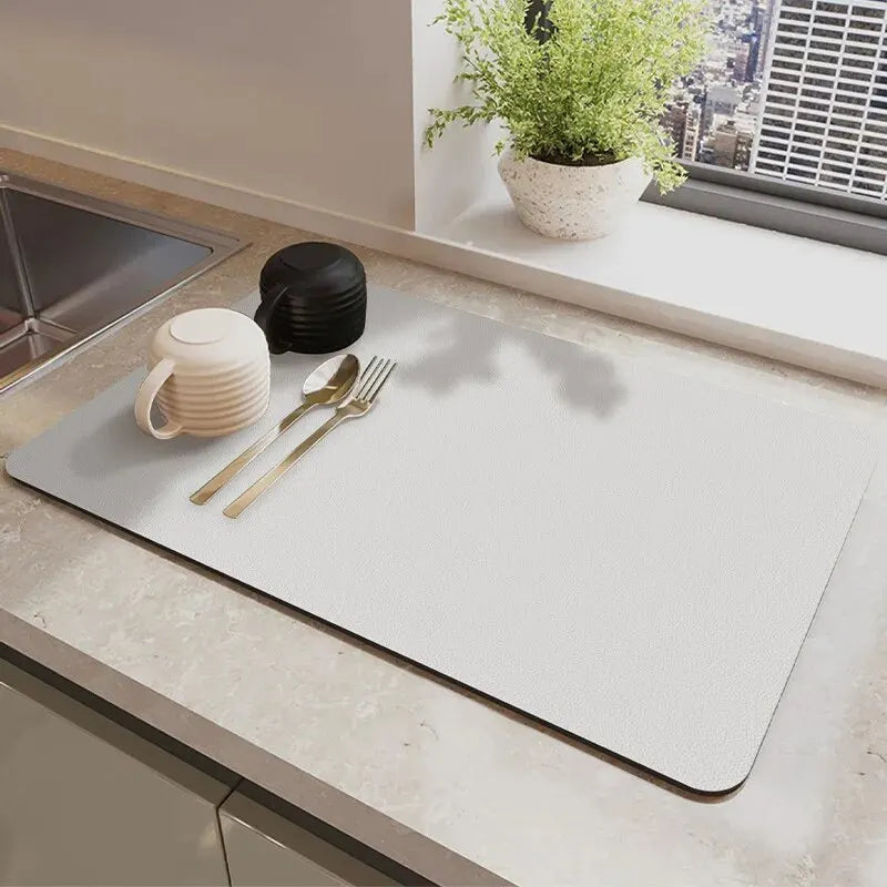 1 Piece Multi-Purpose Absorbent Mat for Kitchen Countertop - Cup Drain and Bowl Tray Dryer