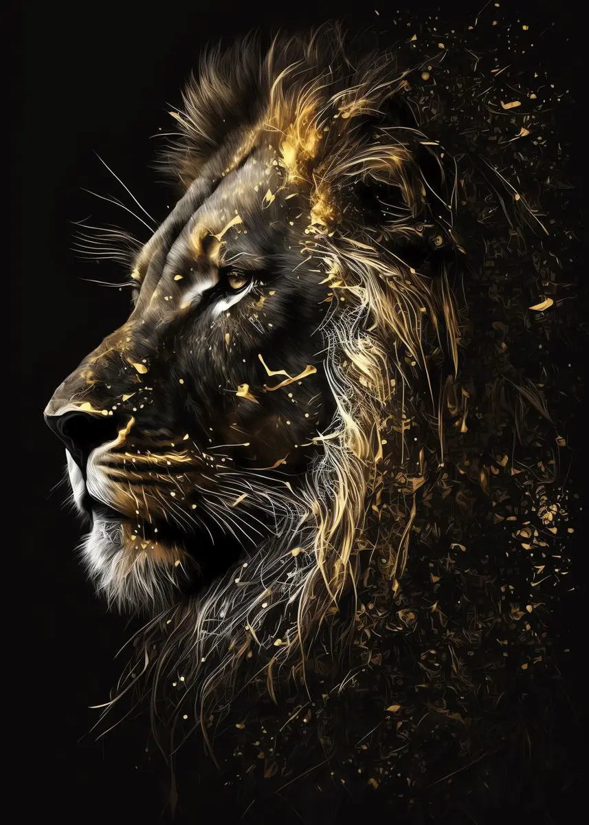 Black and Golden Light Lion Canvas Poster – Modern Animal Wall Art for Living Room