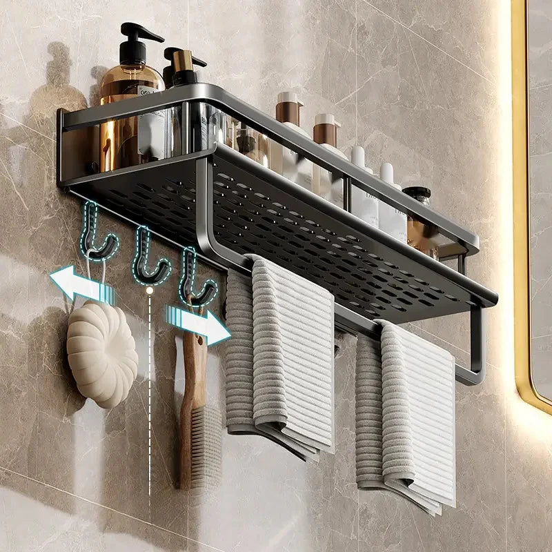 Black Wall-Mounted Bathroom Rack Shower Storage Shelf for Toiletries