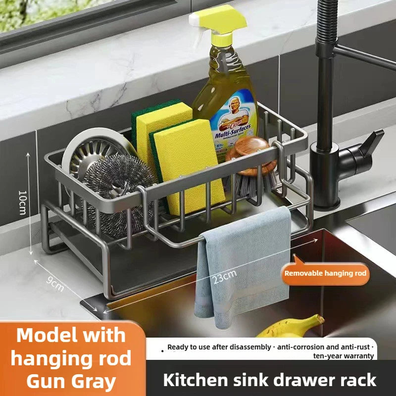 Carbon Steel Kitchen Sink Drain Rack – Sponge & Faucet Storage Organizer