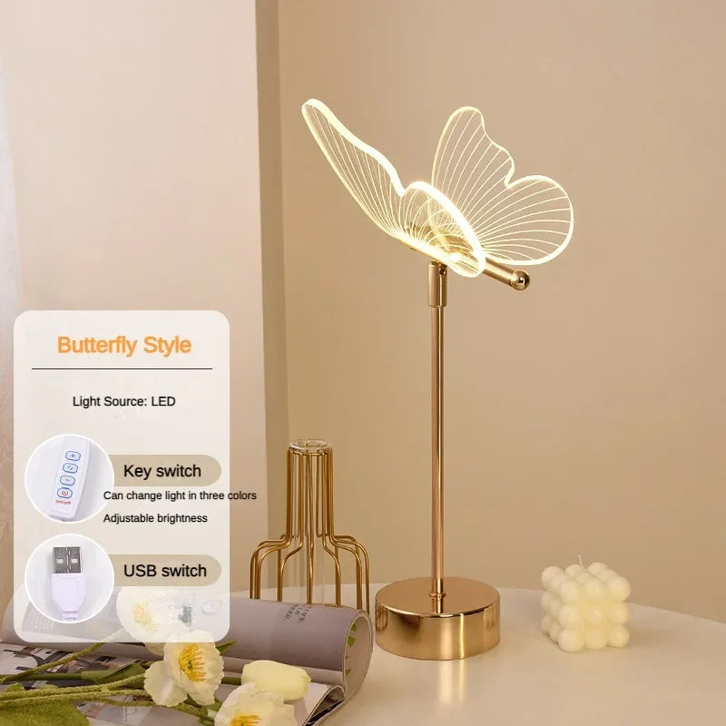 Modern Butterfly LED Table Lamp – Retro Gold Acrylic Desk Lamp for Living Room & Bedroom