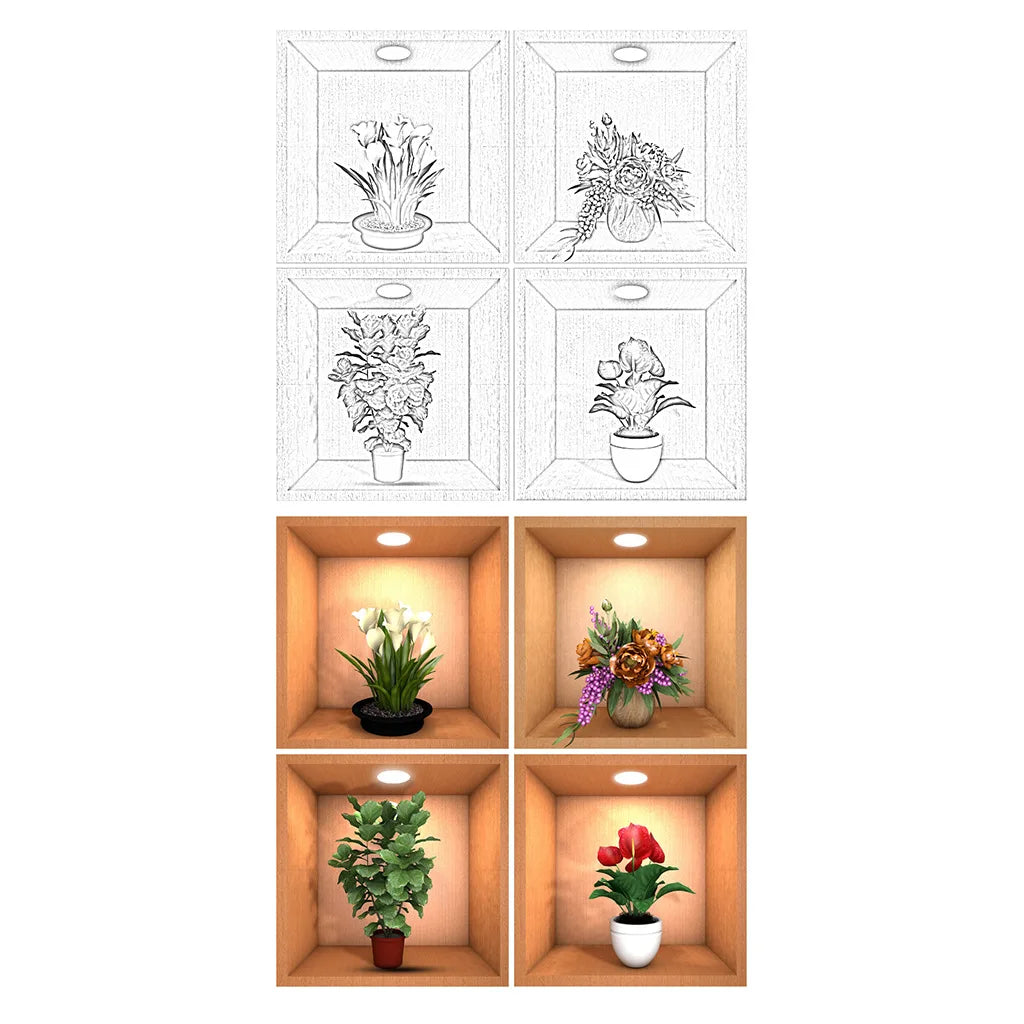 Creative 3D Simulation Flower Green Plant Potted Wall Stickers – Waterproof Decorative Stickers for Home