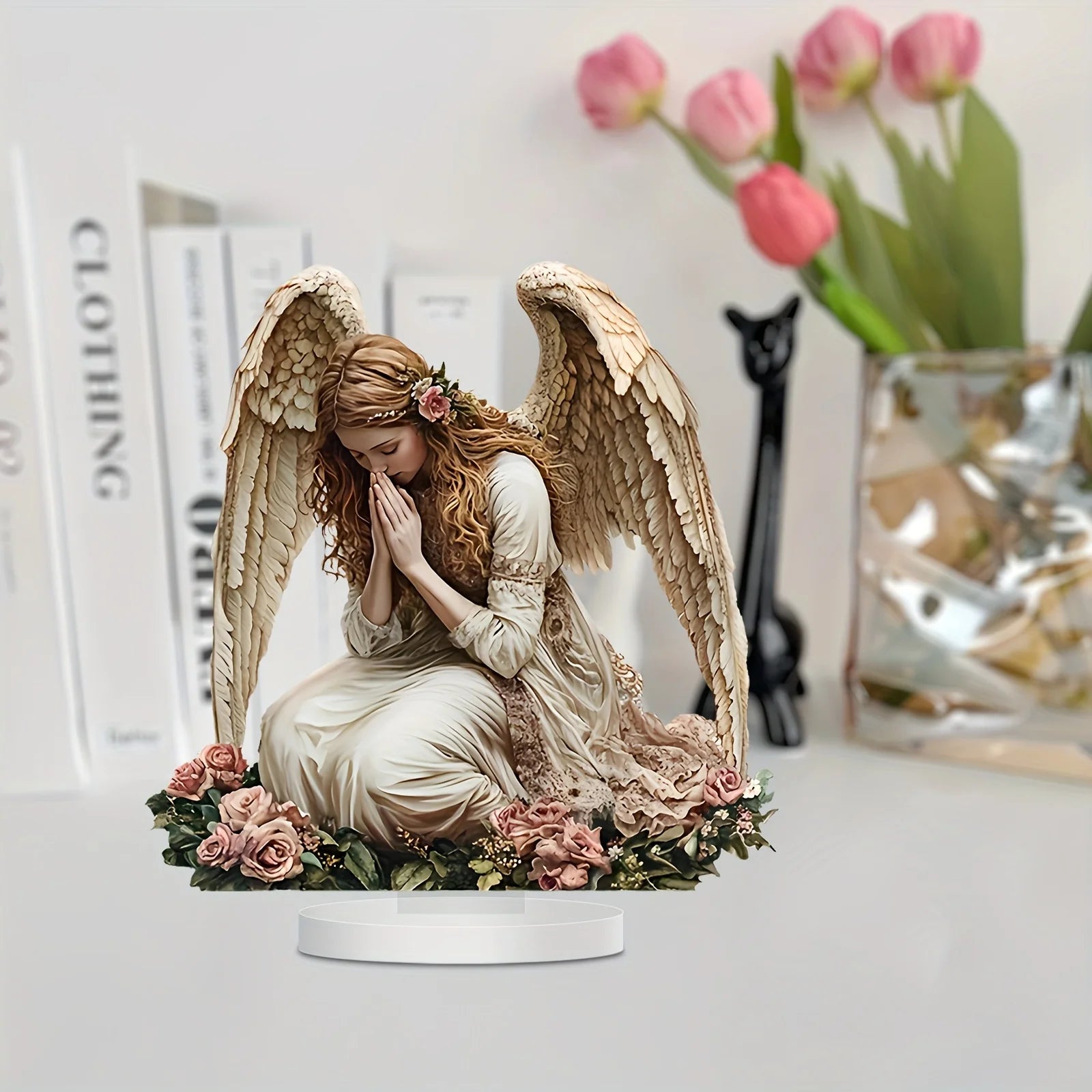 Elegant Angel Acrylic Art Decoration – Praying Angel Sculpture for Home, Office, or Café – Unique Gift Idea