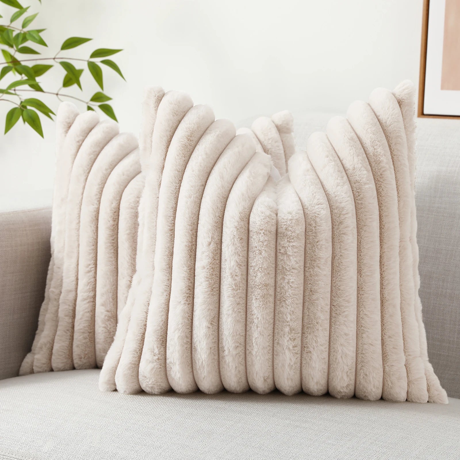 Homaxy Plush Pillow Cover - Soft Fluffy Striped Cushion Cover 50x50cm Luxury Decorative Pillowcase for Sofa & Home