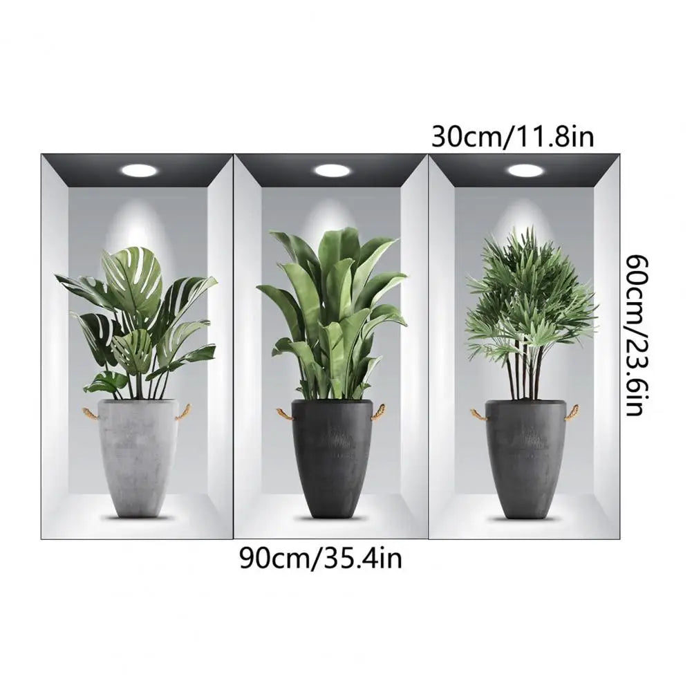 3-Piece 3D Greenery Potted Window Wall Stickers - Creative Stereo Wall Décor for Living Room, Bedroom, and Home