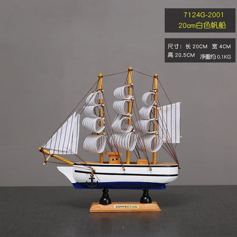 Pirate Ship Sailboat Model Wooden Small Boat Decoration with LED for Cake Ornaments & Tabletop, 16-20cm