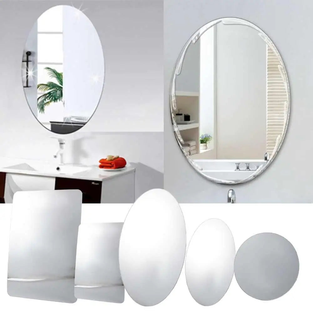 Self-Adhesive Oval Acrylic Anti-Fog Mirror for Bathroom & Home Decoration – Waterproof, Corrosion-Resistant