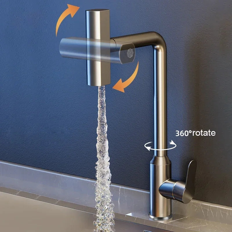 Waterfall Kitchen Faucet - Stainless Steel 360° Rotating with Hot & Cold Water Flow