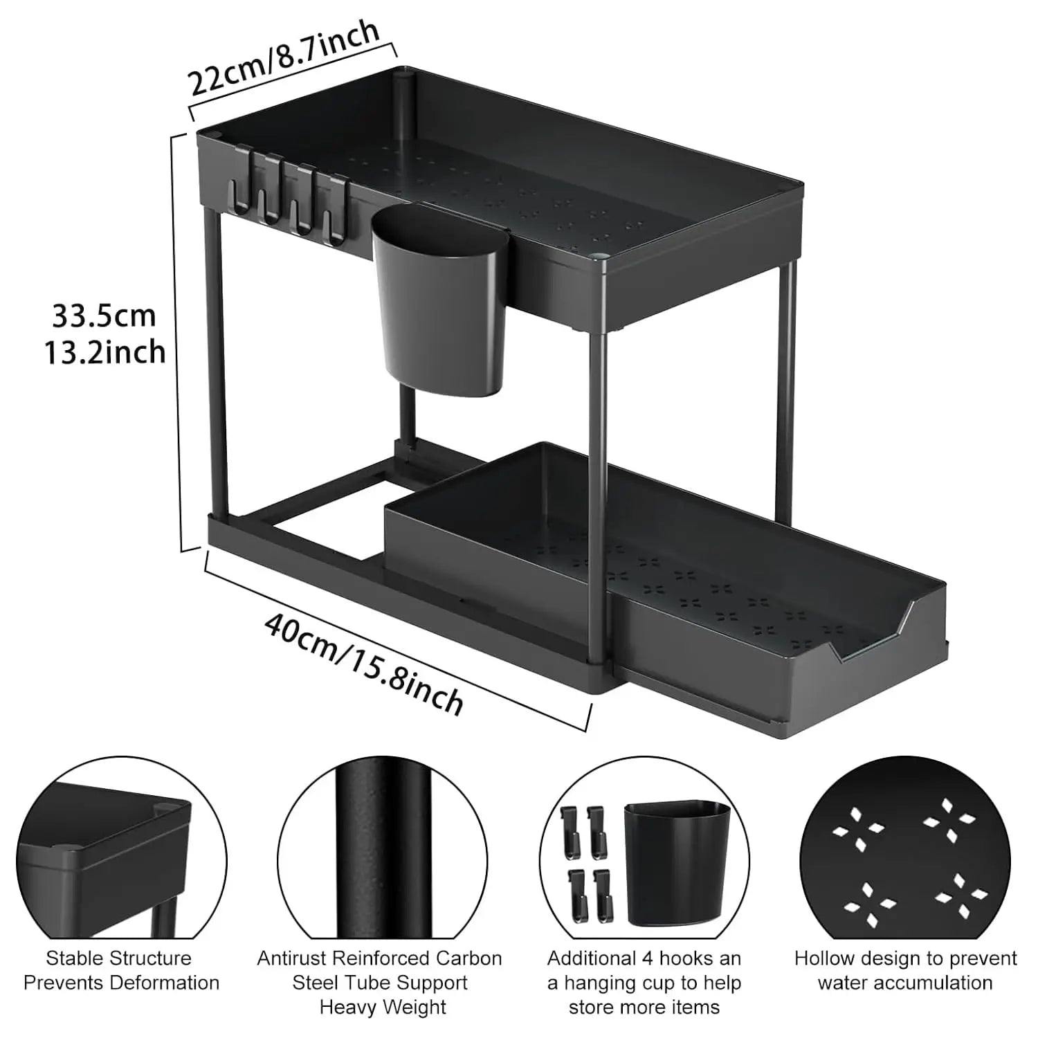 2-Tier Under Sink Storage Organizer – Multi-Purpose Bathroom & Kitchen Cabinet Rack (2 Pack)