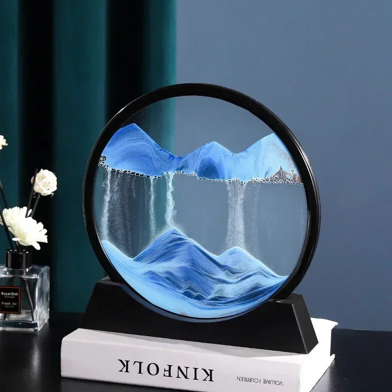 3D Moving Sand Art Picture – Round Glass Deep Sea Sandscape Hourglass for Home & Office Decor