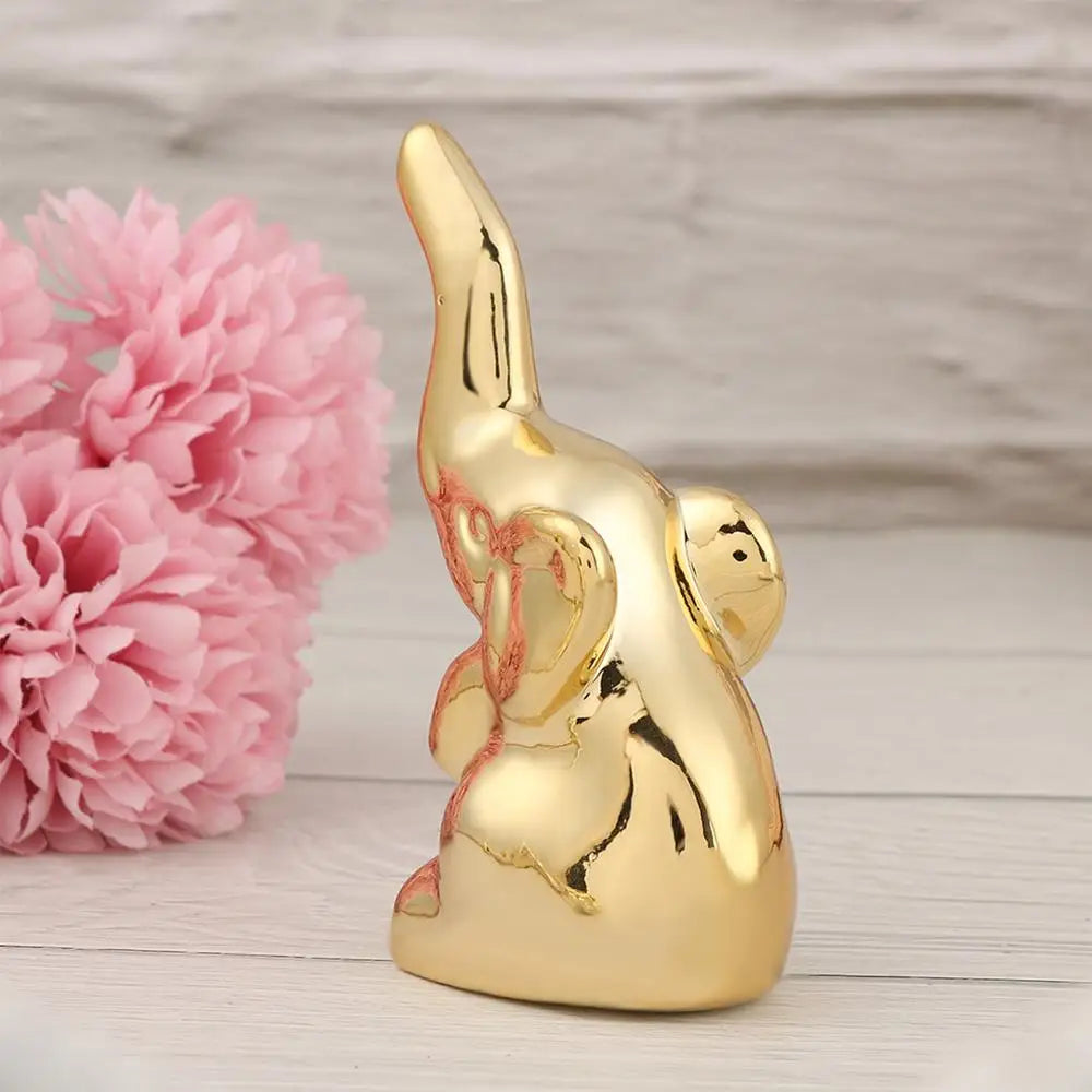 Gold Ceramic Animal Figurines – Cute Elephant & Rabbit Miniatures for Home Décor