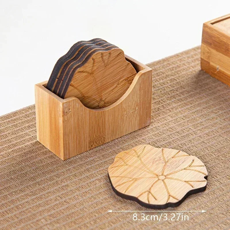 Creative Lotus Flower Drink Coasters – Bamboo Round Cup Mats for Tea, Coffee, & Mug Placemat