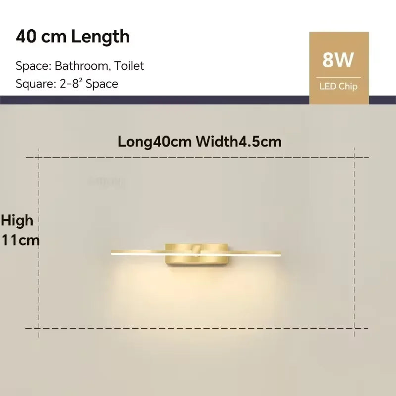 Modern LED Wall Light Bathroom Lamp - Aluminum LED Bathroom Mirror Light, Three Color Options, Wall Mounted