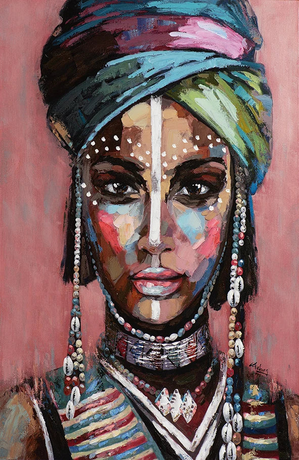 African Women Canvas Wall Art – Abstract Portrait Prints for Living Room Décor (Unframed)