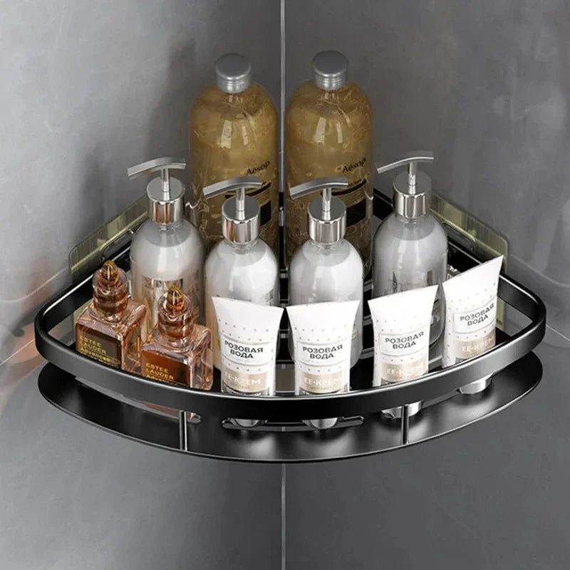 Wall-Mounted Aluminum Bathroom Shelf – No-Drill Shower Organizer for Shampoo, Makeup & Corner Storage