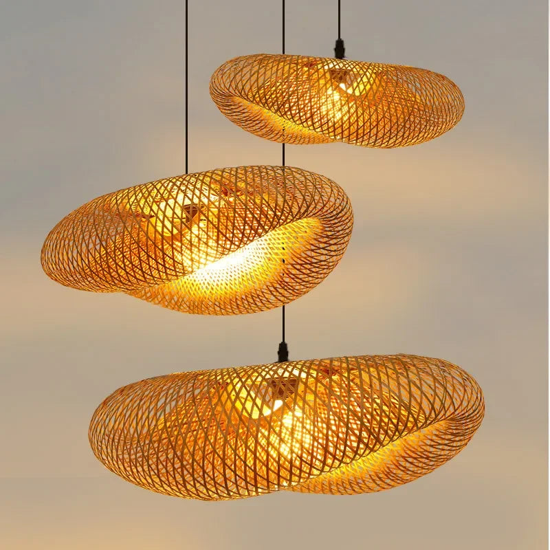 Bamboo Hand Woven Pendant Light – 40cm LED Ceiling Lamp for Home Decor