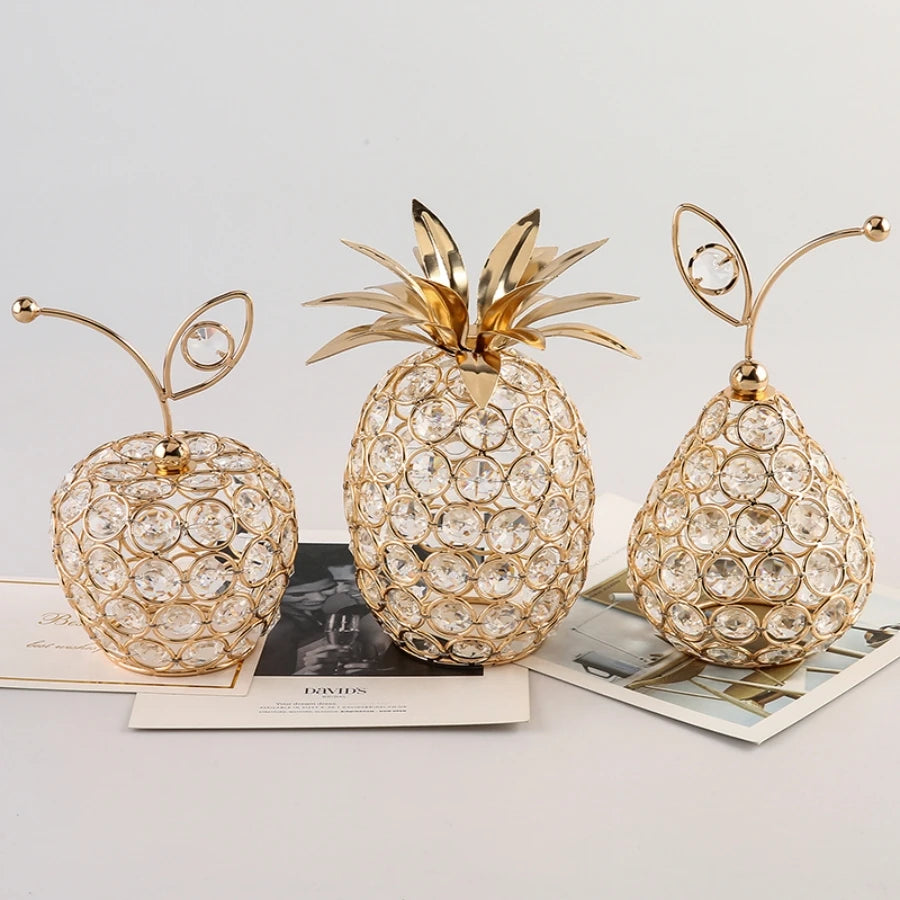 Gold Crystal Pineapple Ornament – Artificial Fruit Figurine for Tabletop Centerpiece and Home Decor