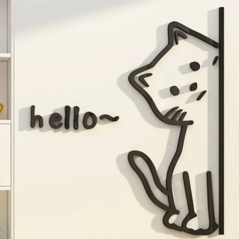 3D Acrylic Hello Bear & Cute Kitten Wall Stickers – Waterproof Animal Decorations for Windows, Doors & Smooth Surfaces