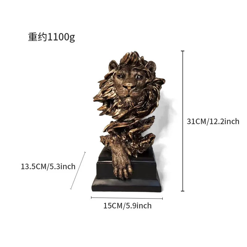 Aesthetic Lion Figure Resin Statue – Nordic Vintage Lion Figurine for Luxury Living Room Decor and Desk Accessories