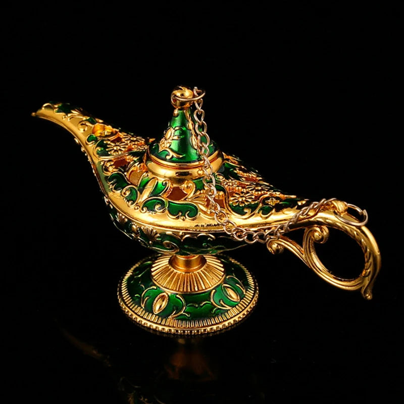 Aladdin Lamp Desktop Craft Ornament – Decorative Metal Wishing Lamp for Living Room, Study, or Bedroom