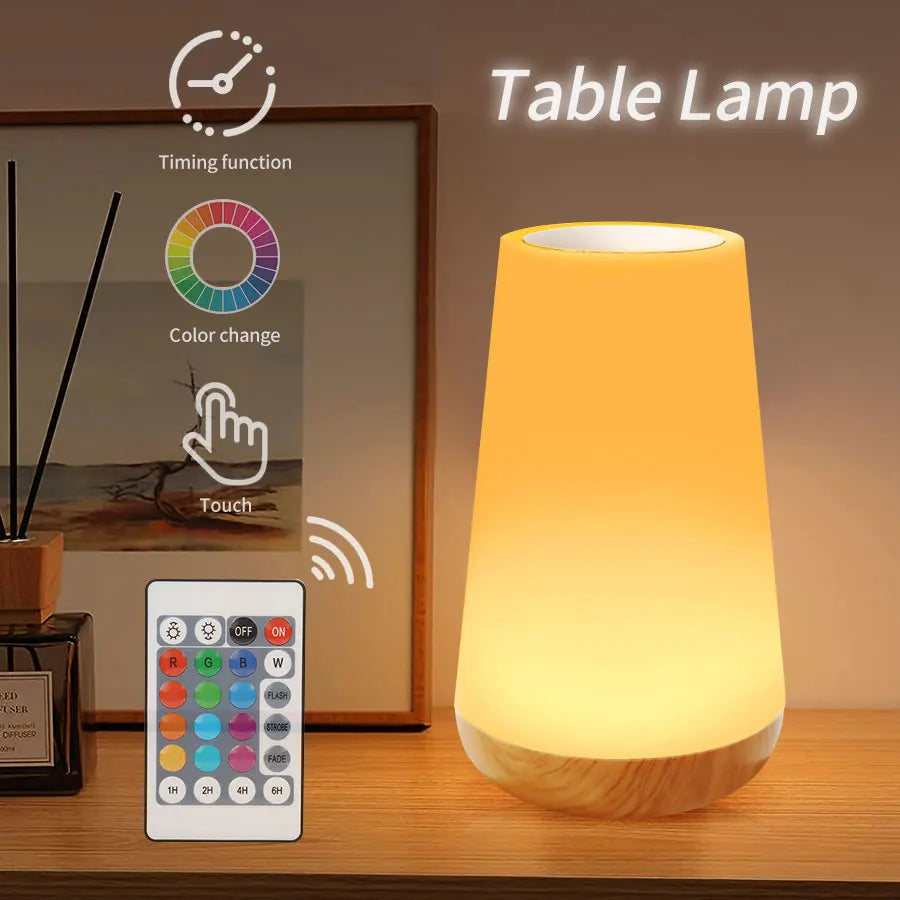 USB Rechargeable LED Table Lamp with Remote Control with Color Changing RGB Dimmable Bedside Lamp