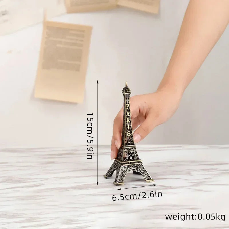 Romantic Paris Eiffel Tower Figure - Retro Metal Sculpture for Home Decor