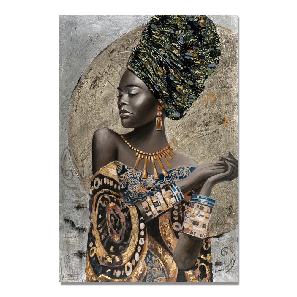 African Women Canvas Wall Art – Abstract Portrait Prints for Living Room Décor (Unframed)