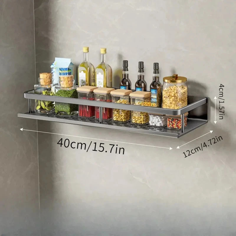 1PC Wall-Mounted Multifunctional Kitchen Rack – Spice Storage & Utensil Hook Organizer