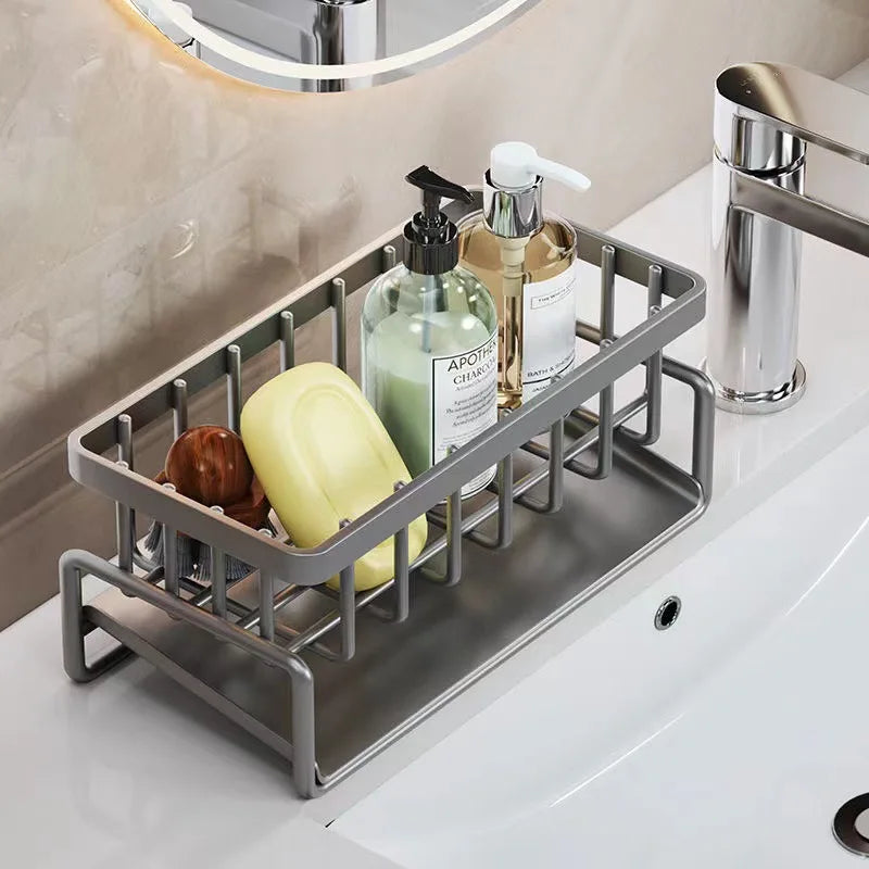 Carbon Steel Kitchen Sink Drain Rack – Sponge & Faucet Storage Organizer