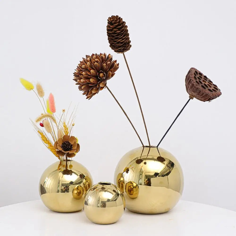 Golden Ball Ceramic Vase - Modern Flower Arrangement Decor for Home & Events