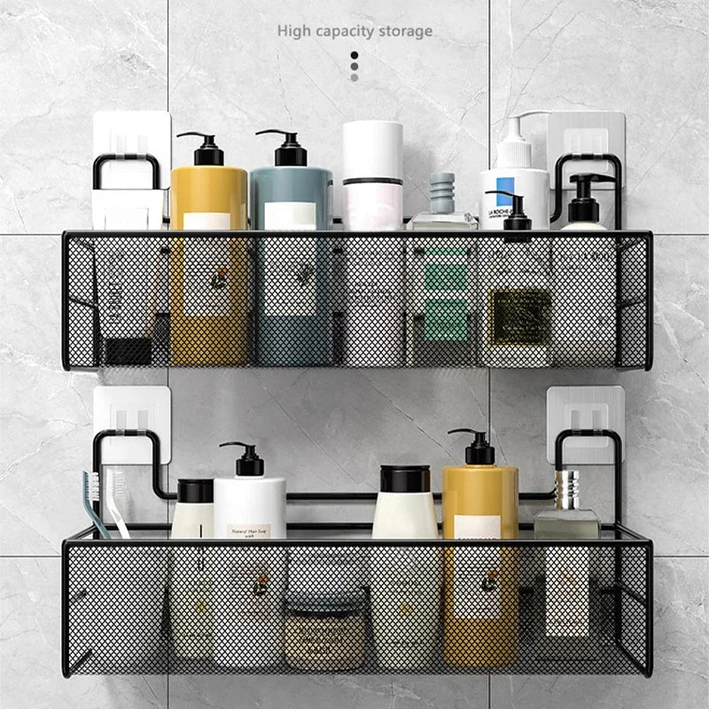 Wall-Mount Bathroom Shelf - No-Drill Shower Shampoo Rack & Bathroom Organizer for Storage