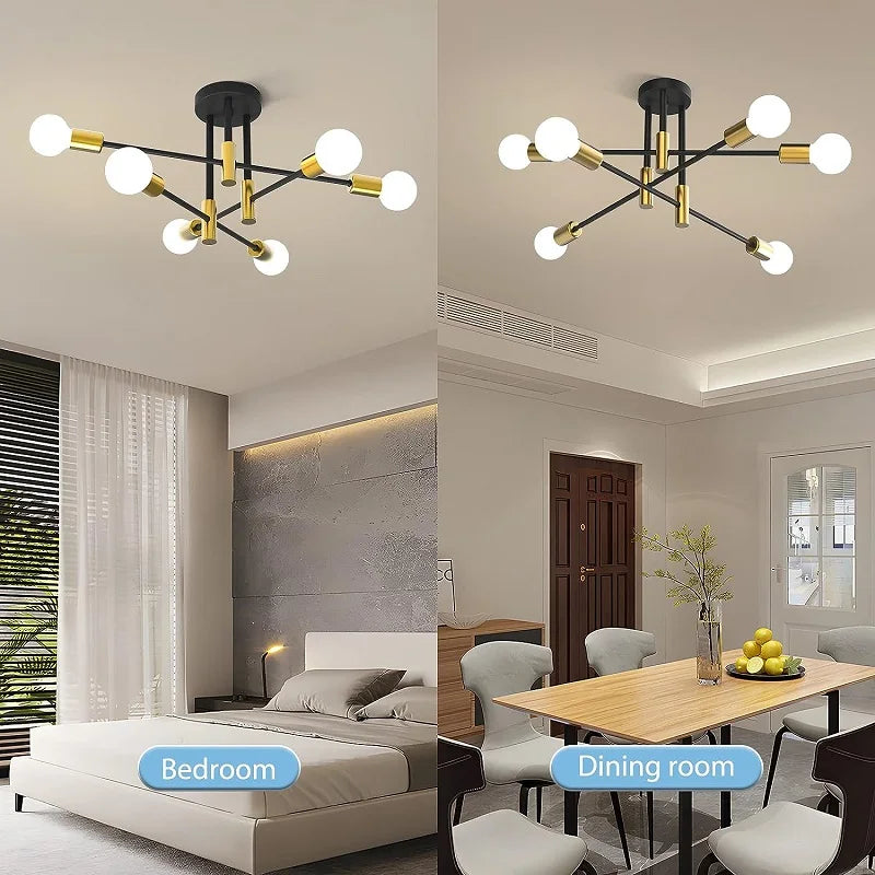 Modern LED Spider Ceiling Lighting – Industrial Iron Black/Golden Chandelier for Minimalist Home Decor