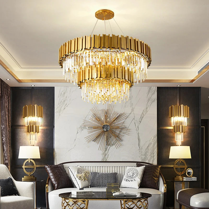 Modern Gold Crystal LED Chandelier for Living Room, Hotel Hall, Art Decor