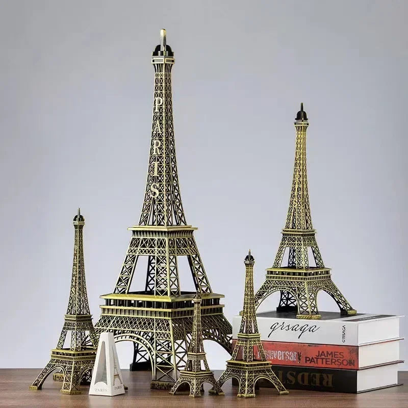 Romantic Paris Eiffel Tower Figure - Retro Metal Sculpture for Home Decor