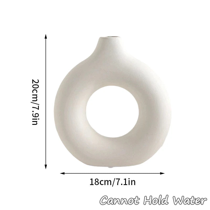 Imitation Ceramic White Donut Vase – Minimalist Decorative Flowerpot for Home & Office